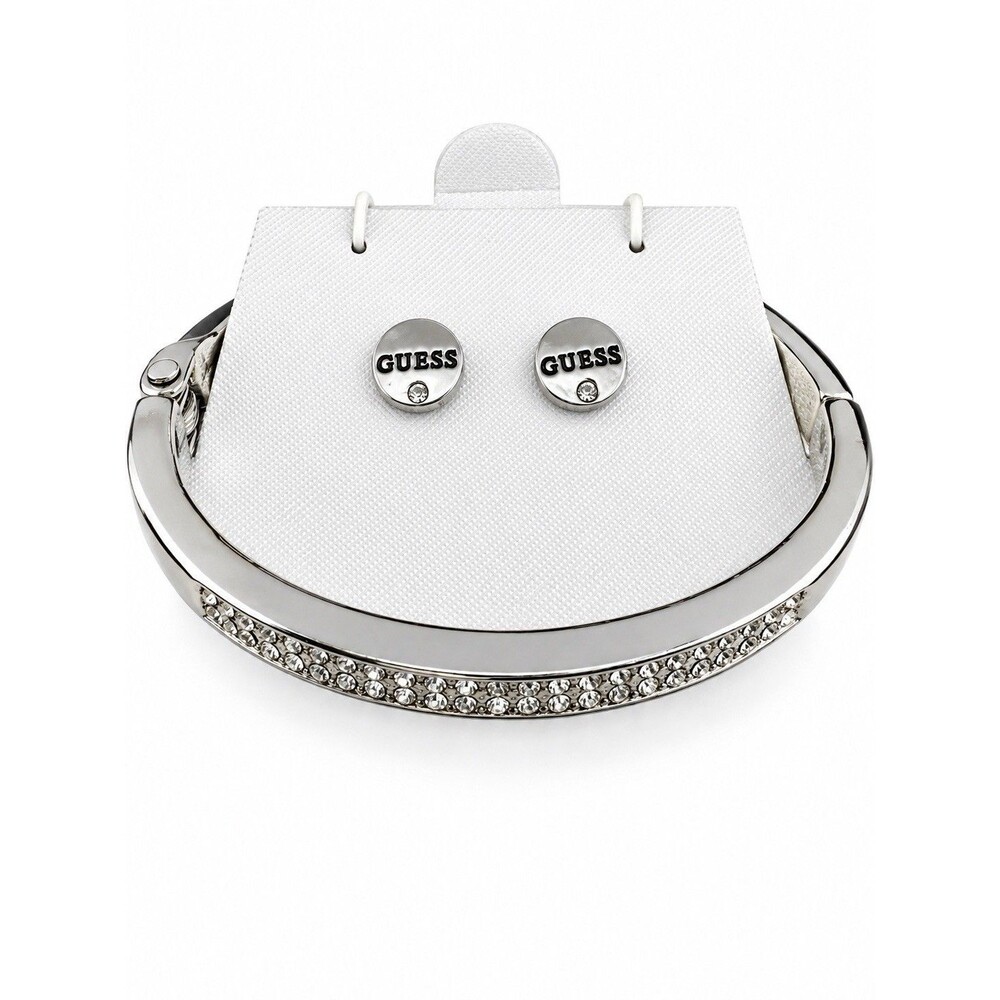 GUESS Jewelry Set Silver Tone Rhinestone Clamper Bracelet Stud Earrings NIB